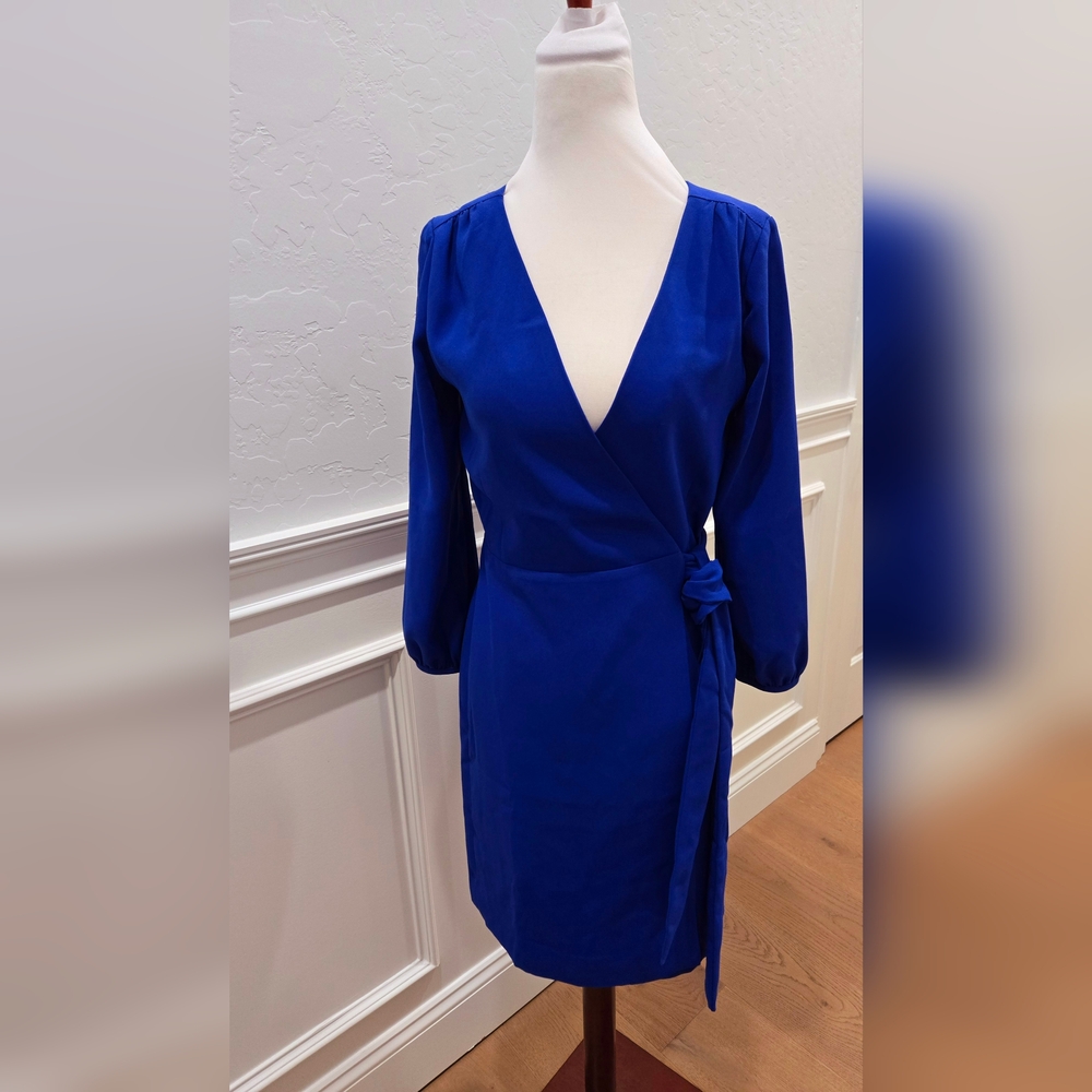 Royal Blue J Crew Crepe Wrap Dress with tie